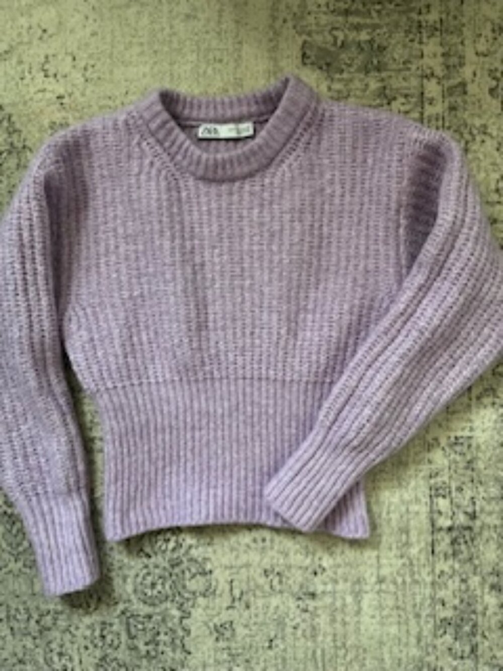 Zara Pastel Lavender Ribbed Crew Neck Sweater